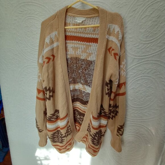 Loveriche Knit Sweater Cardigan W/Aztec Southwestern Designs Shades Of Brown M - Picture 4 of 11